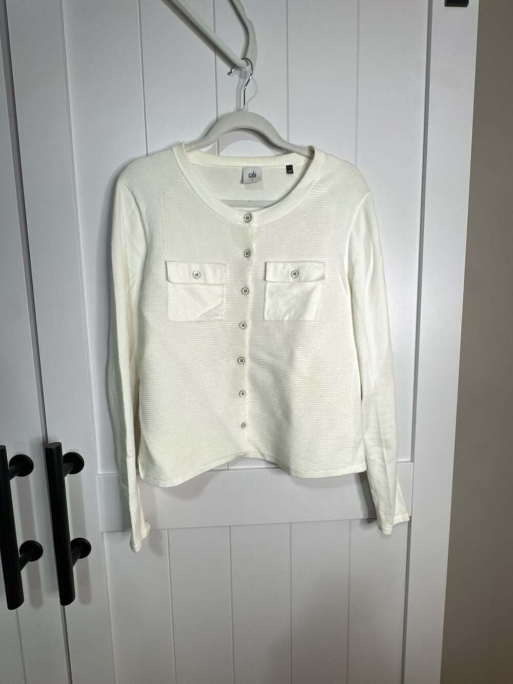 CAbi Style 5145 Women's White Ribbed Knit Button Cardigan